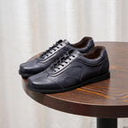 Men's genuine leather sneakers, dark gray, lace-up with padded collar and rubber sole