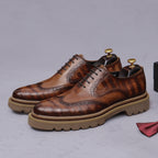 Men's chunky lug sole wingtip brogue oxford shoes, brown leather-style lace-up