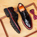Men's Black Burgundy Double Monk Strap Leather Formal Shoes