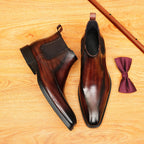 Men's Calligraphy Script Pointed Leather Chelsea Boots