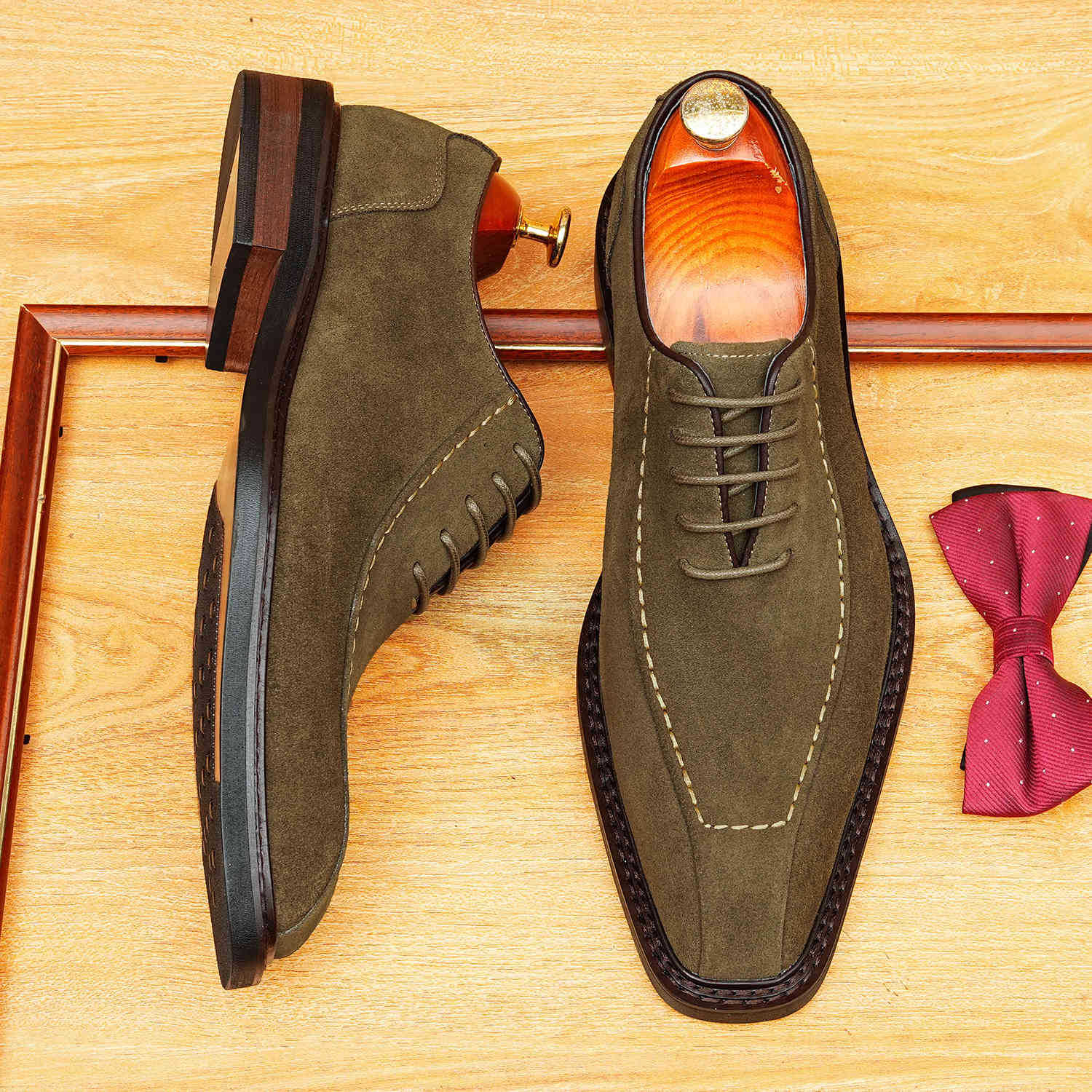 Bomeishoes Dark Brown Suede Leather Lace-up Formal Shoes