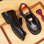 Men's Round Toe Chunky Sole Slip-On Leather Loafers