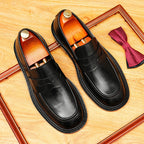 Men's Burnished-Style Broad Round Toe Leather Loafers