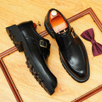Men's Smooth Pointed Toe Single Monk Strap Leather Formal Shoes