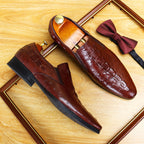 Men's Crocodile Embossed Pointed Toe Dress Loafers