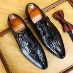 Men's Allover Croc Embossed Pointed Toe Single Monk Shoes