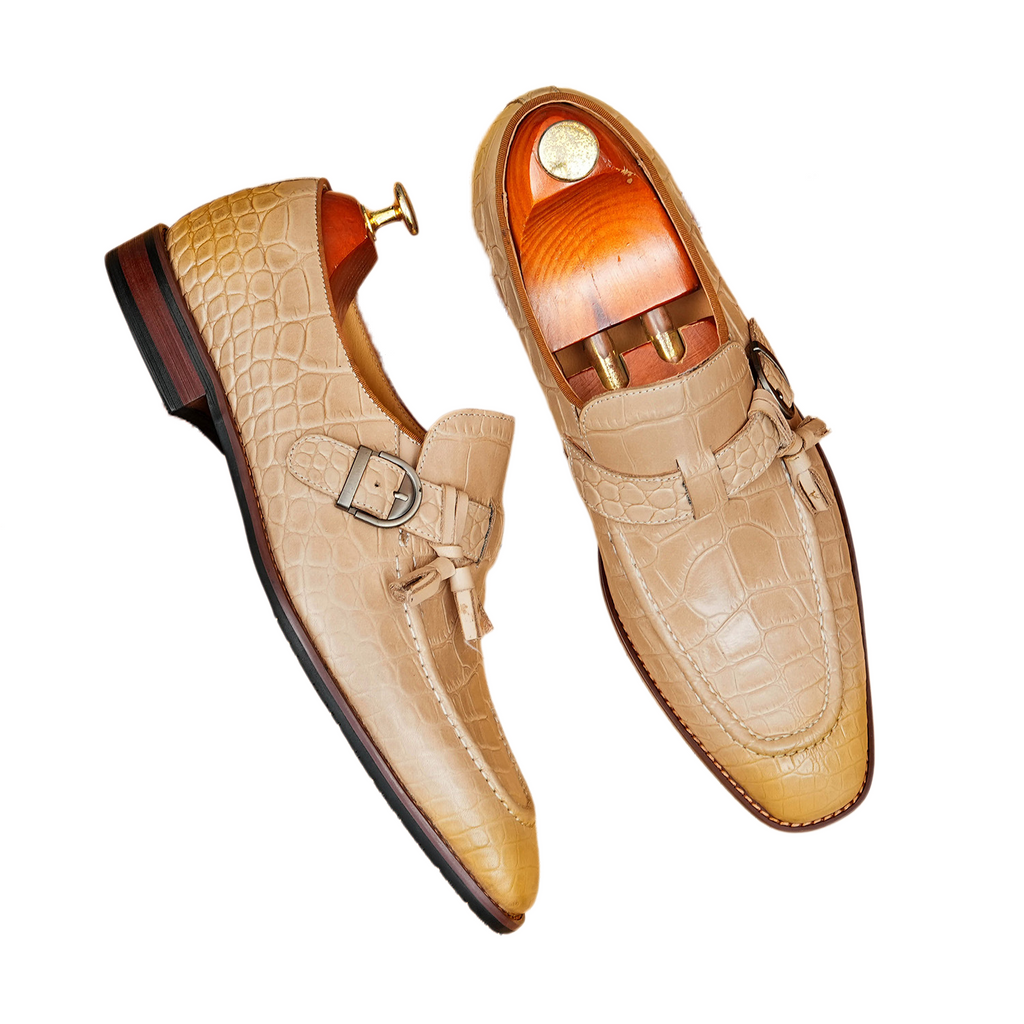 Men's Croc Embossed Tassel Buckle Leather Loafers