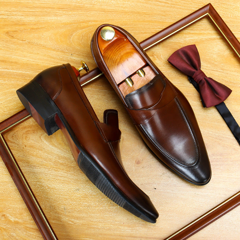 Men's Vintage Pointed Toe Slip-On Leather Loafers