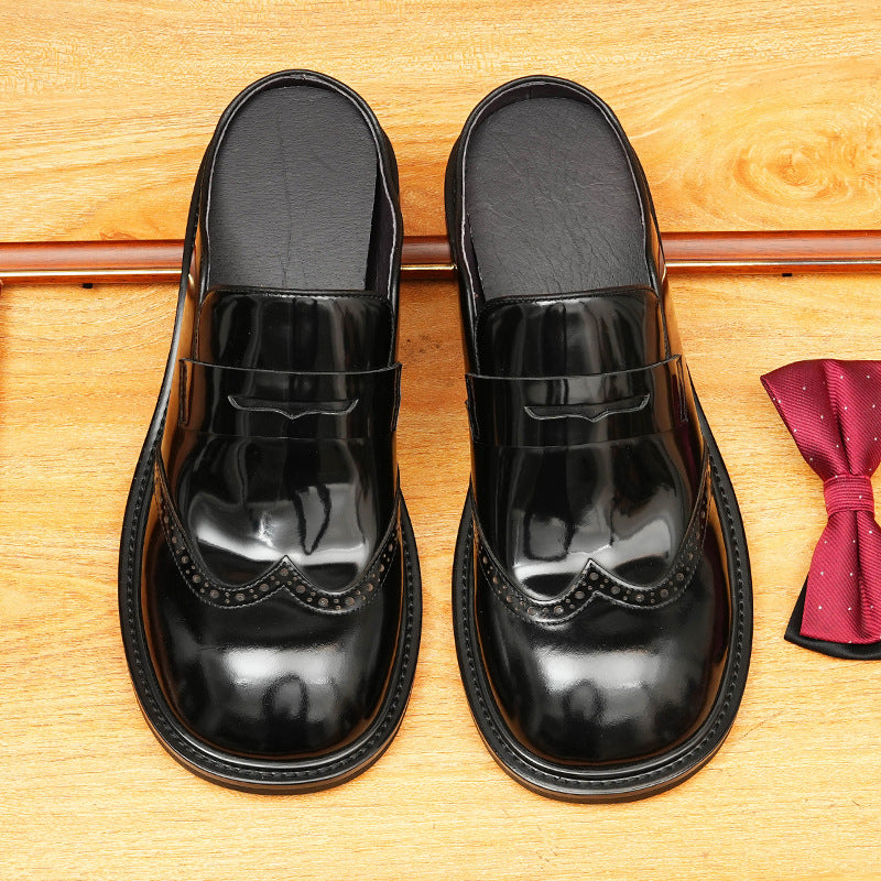 Men's Burnished Carved Round Toe Mule Loafers