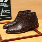 Men's Woven Pointed Toe Leather Zip Dress Boots