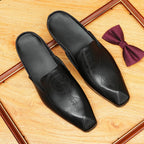 Men's Burnished Carved Leather Closed-Toe Mule Loafers
