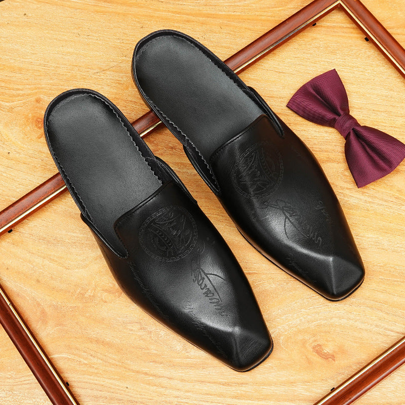 Men's Burnished Carved Leather Closed-Toe Mule Loafers
