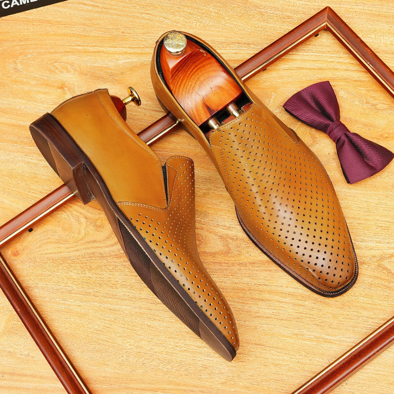 Men's Perforated Dot Pattern Leather Loafers