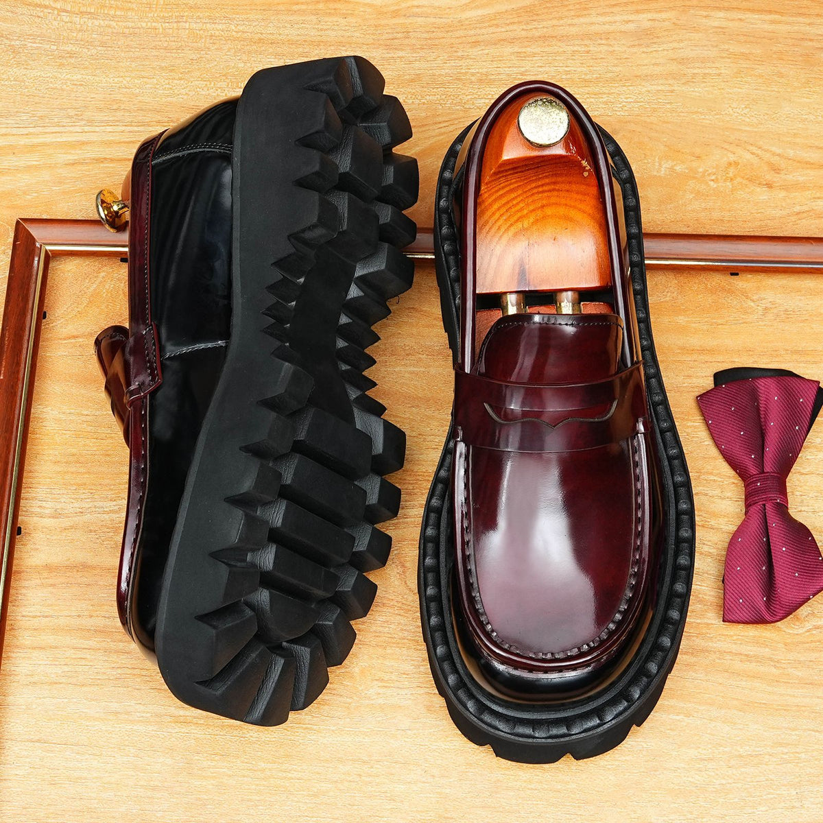 Men's Patchwork Round Toe Platform Dress Loafers