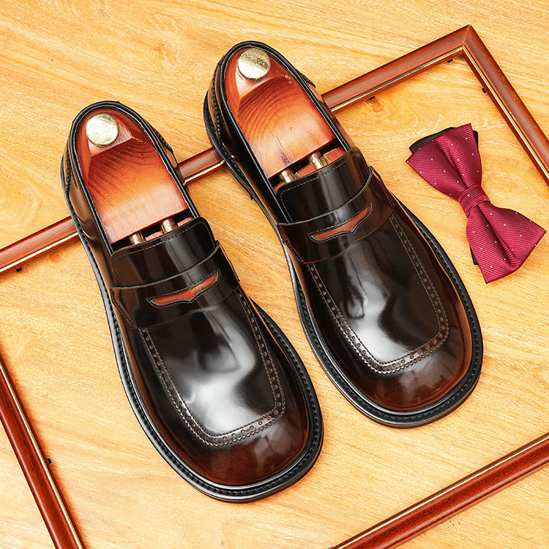 Men's Glossy Round Toe Slip-On Leather Formal Shoes
