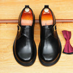 Men's Smooth Vamp Single Monk Strap Round Toe Leather Shoes