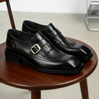 Men's Square Toe Single Monk Strap Leather Formal Shoes