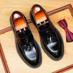 Men's Glossy Round Toe Tassel Leather Loafers