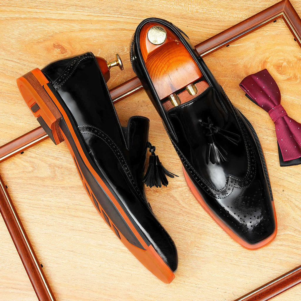 Men's Brogue Tassel Square Toe Leather Loafers