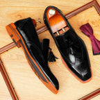 Men's Brogue Tassel Square Toe Leather Loafers