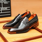 Men's Glossy Faceted Square Toe Leather Loafers