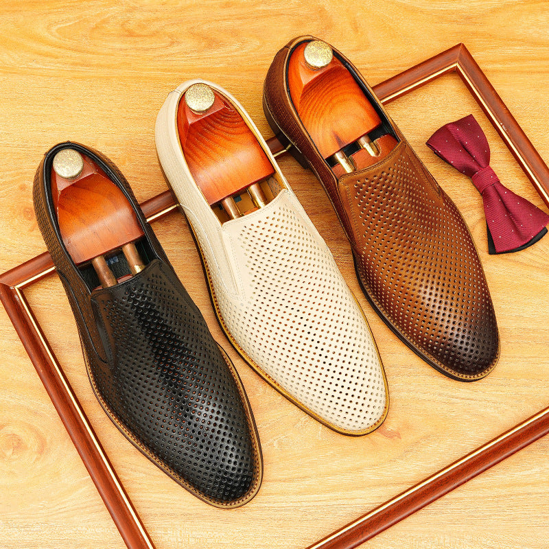 Men's Dot-Pattern Leather Slip-On Dress Loafers