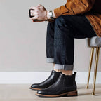 Men's Leather Contrast Welt Lug Sole Chelsea Dress Boots