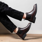 Men's Leather Plain Toe Elastic Gore Chelsea Dress Boots