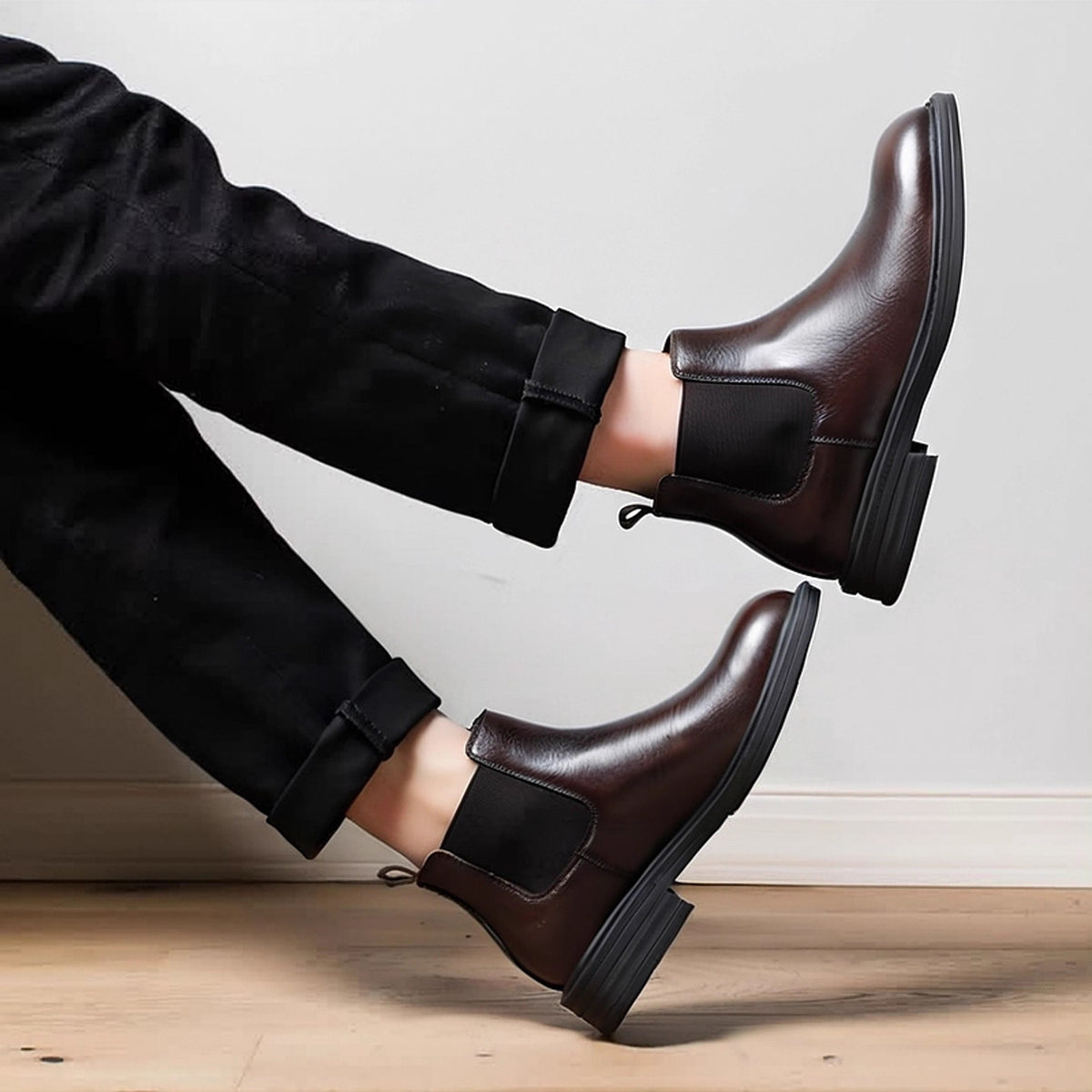 Men's Leather Plain Toe Elastic Gore Chelsea Dress Boots