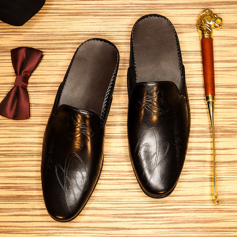 Men's Carved Leather Closed-Toe Mule Loafers