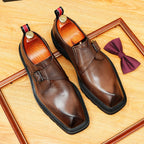 Men's Polished Square Toe Chunky Sole Single Monk Shoes