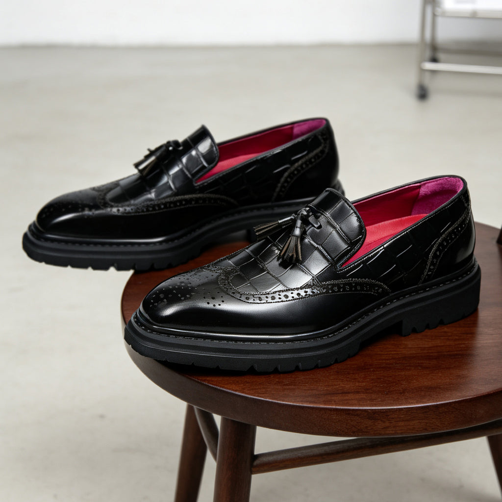 Men's Crocodile Embossed Tassel Brogue Dress Loafers