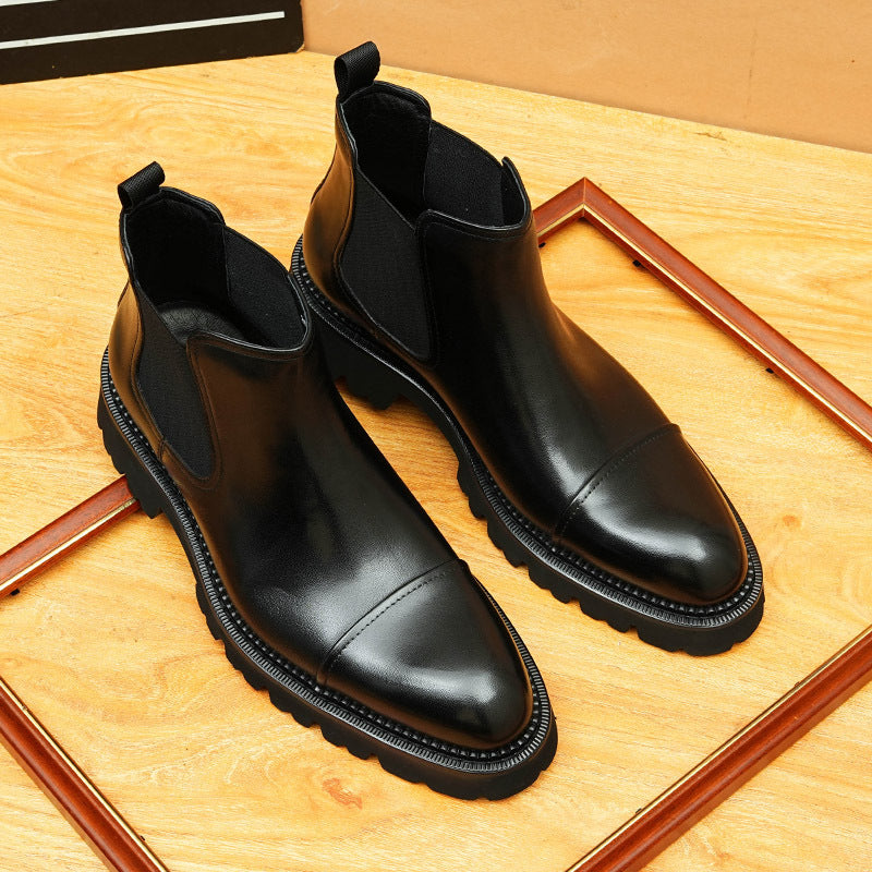 Men's Cap Toe Lug Sole Leather Chelsea Boots - Slip-On