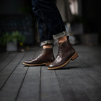 Wingtip Brogue Leather Back-Zip Lace-Up Boots for Men