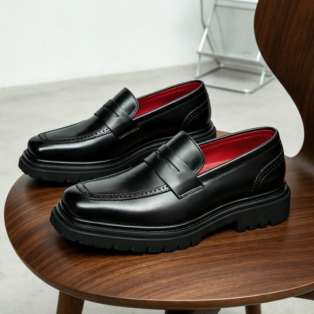 Men's Minimalist Square Toe Thick Sole Leather Loafers