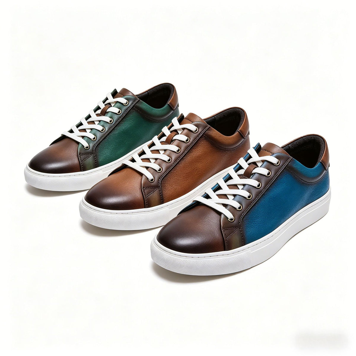 Men's Premium Two-Tone Patina Leather Sneakers