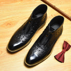 Men's Pointed Toe Ostrich Embossed Leather Zip Boots