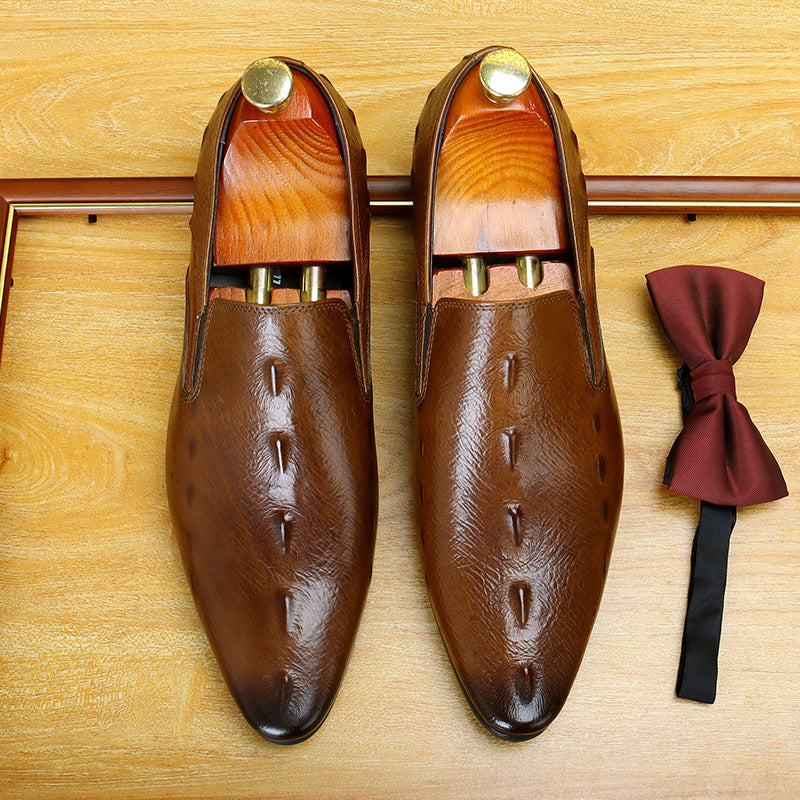 Men's Croc Embossed Pointed Toe Leather Loafers