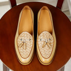 Men's Woven-Pattern Leather Tassel Dress Loafers