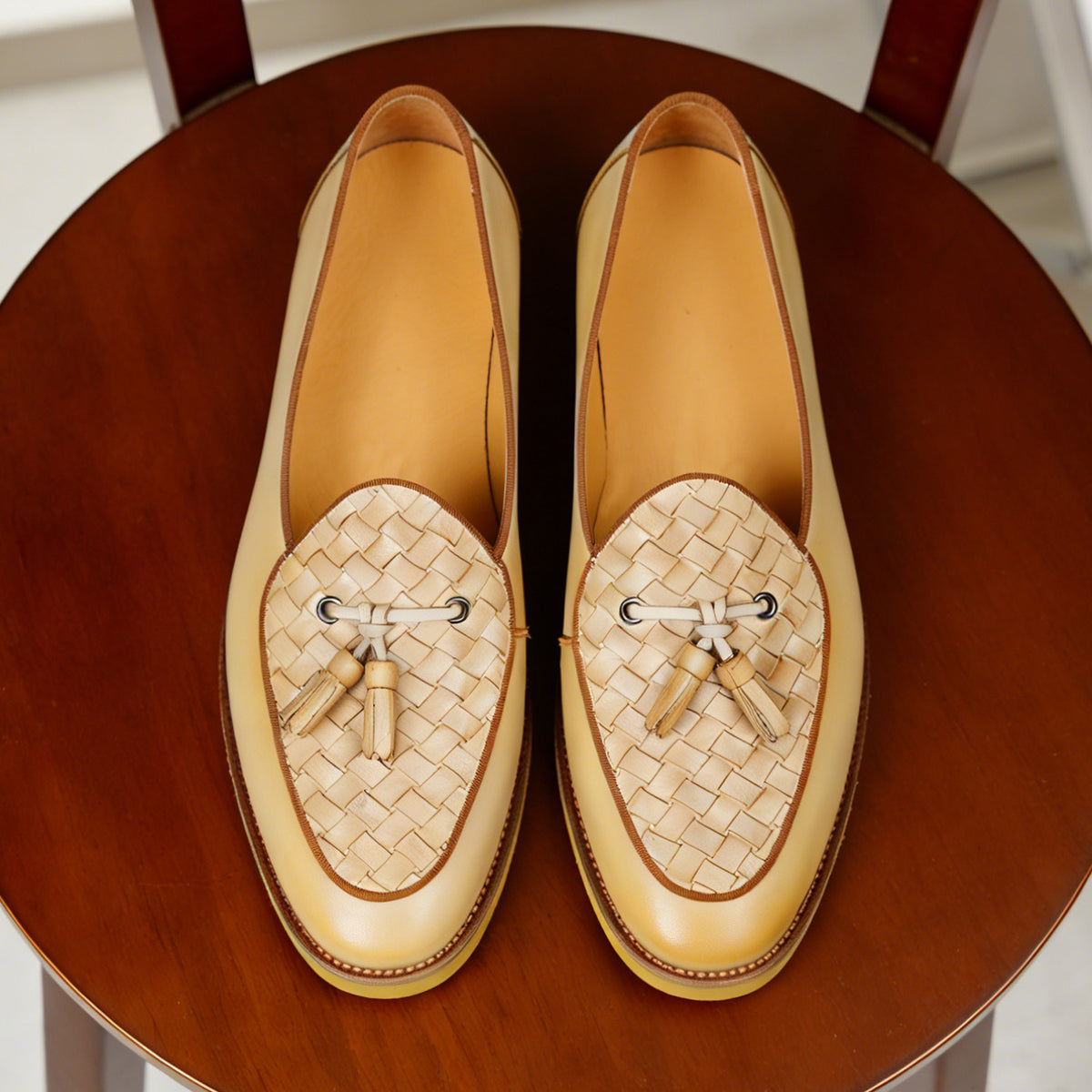 Men's Woven-Pattern Leather Tassel Dress Loafers