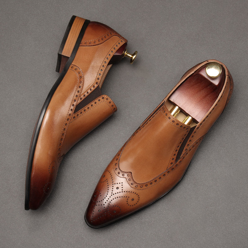 Brogue Men's Leather Dress Loafers Shoes Slip-On Business Shoes