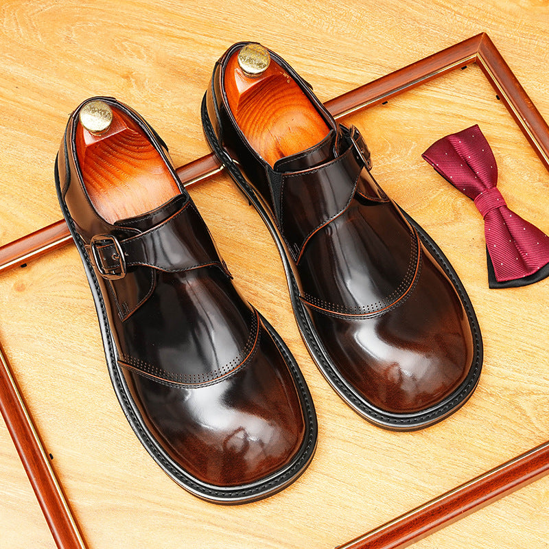 Men's Classic Round Toe Single Monk Strap Leather Formal Shoes