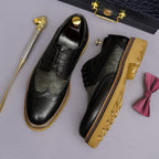 Men's Chunky Lug Sole Wingtip Brogue Leather Derby Shoes