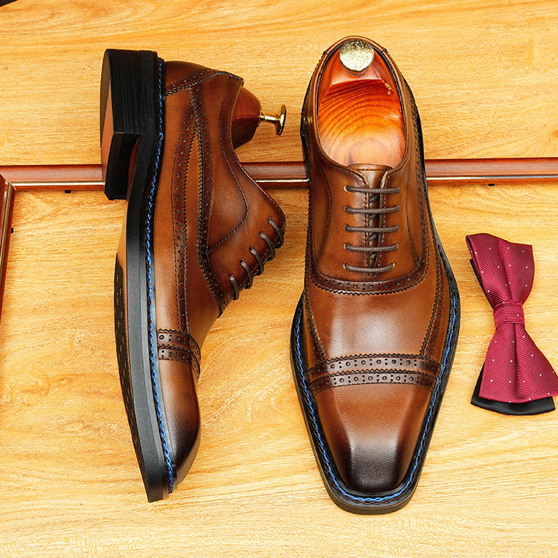Brown Oxford Style Lace-up Dress Shoes for Men's Weddings