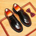 Men's Round Toe Chunky Sole Single Monk Strap Leather Shoes