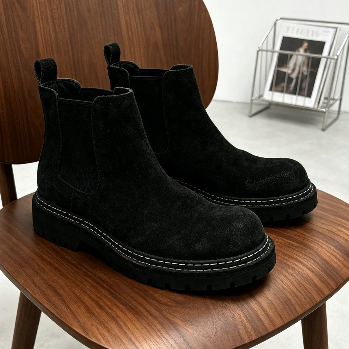 Men's Classic Suede Round Toe Chelsea Boots - Slip-On