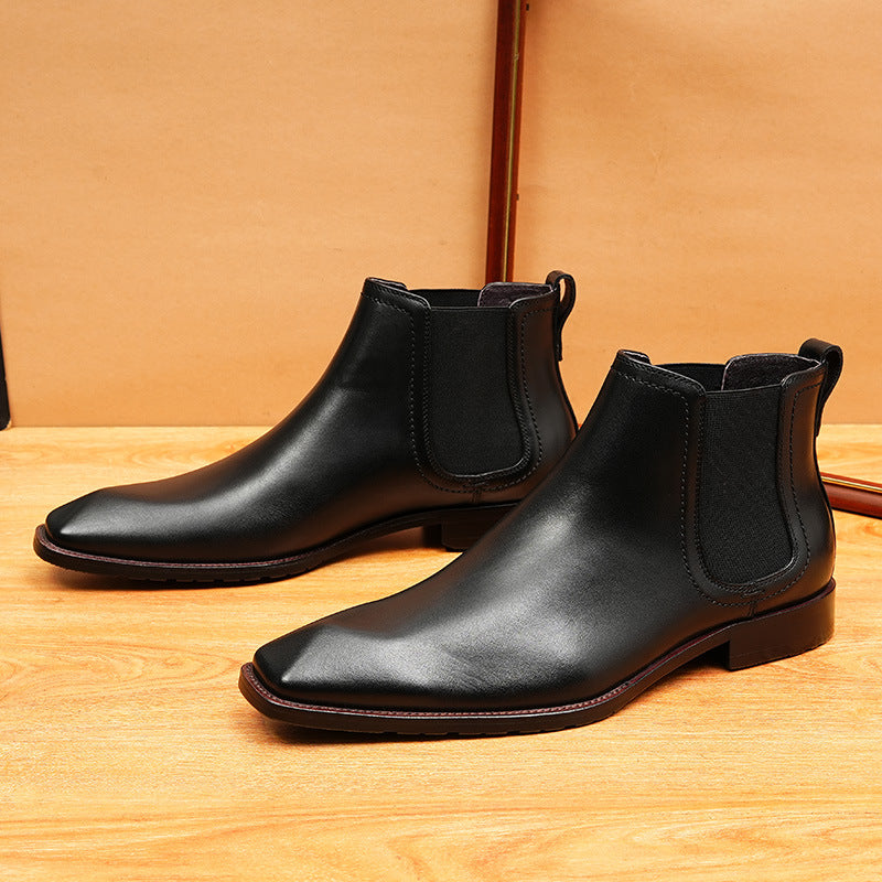 Men's Tailored Pointed Slip-On Leather Chelsea Boots