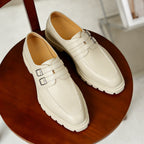 Men's White Beige Pointed Toe Chunky Double Monk Shoes