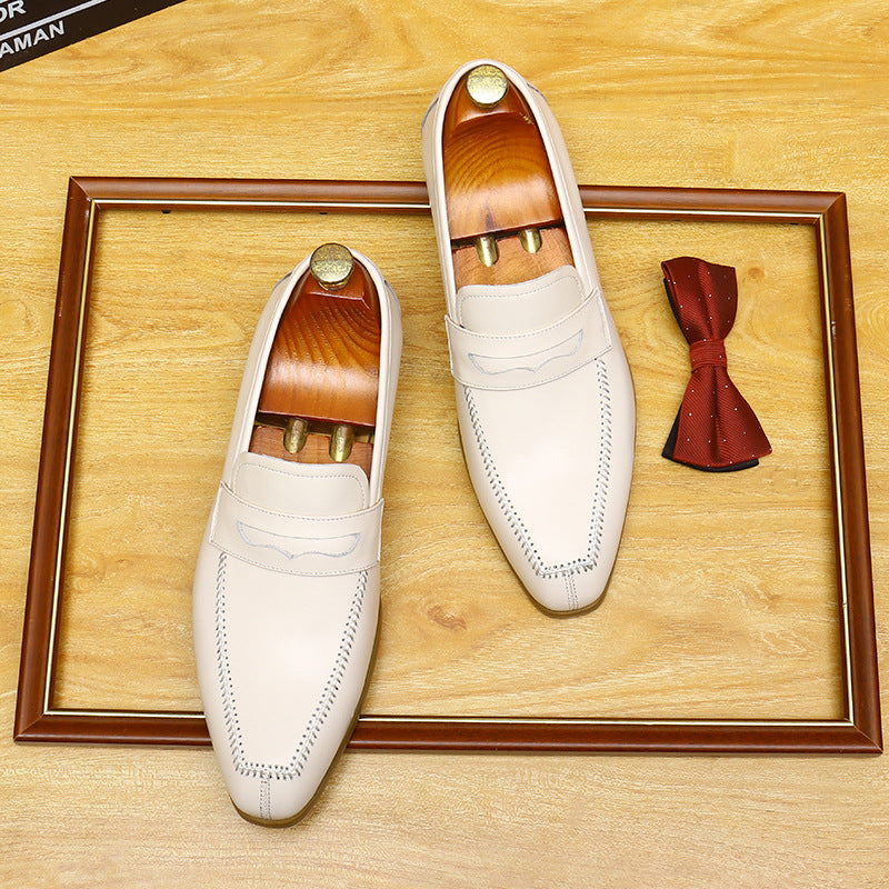 Men's Beige Pointed Toe Wedding Dress Loafers