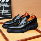 Men's Glossy Contrast Trim Tassel Leather Loafers